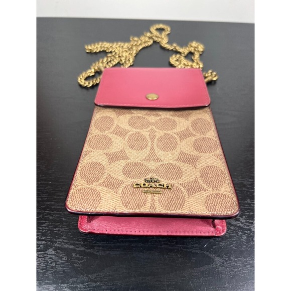 Coach Snap Phone Crossbody Signature Coated Canvas Leather 76357 Red Chain Strap - Picture 9 of 12